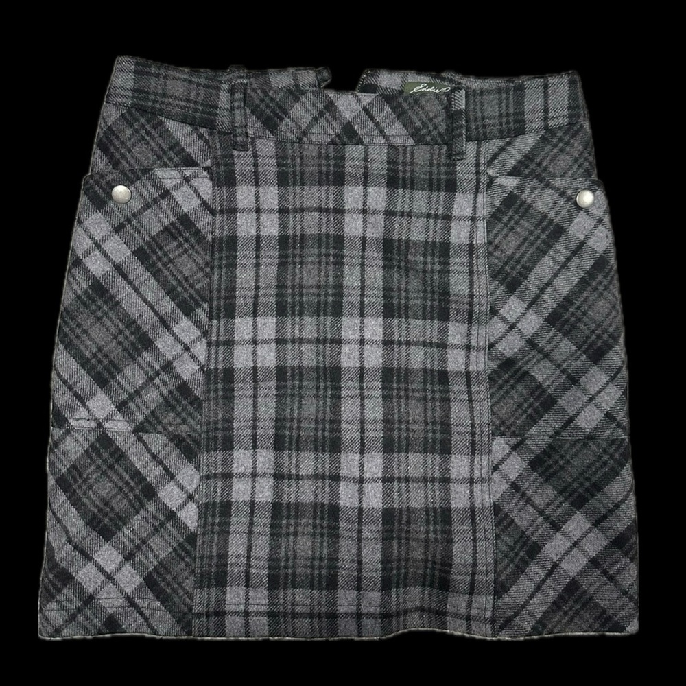 Eddie Bauer Wool Blend Dark Gray Plaid Skirt